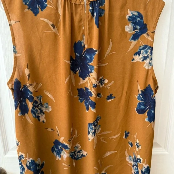 Daniel Rainn Floral Ruffle Neck Blouse - Brown and Blue - Picture 3 of 3